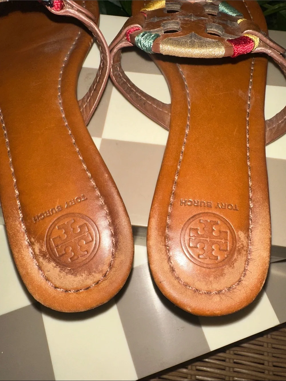 Tory Burch Tan Leather Embroidered Miller sandals size 8